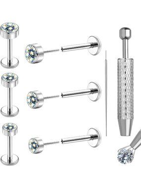 20G 3 Pairs Moissanite Flat Back Earrings - Hypoallergenic Titanium Jewelry